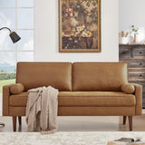 HIFIT 68" Faux Leather Couch Mid Century Modern Sofa Couch w/Tufted Deep Love Seat, 2 Pillows & Solid Wood Frame, Home Sofa Living Room Small Couches for Small Space, Bedroom, Office, Apartment, Brown HIFIT