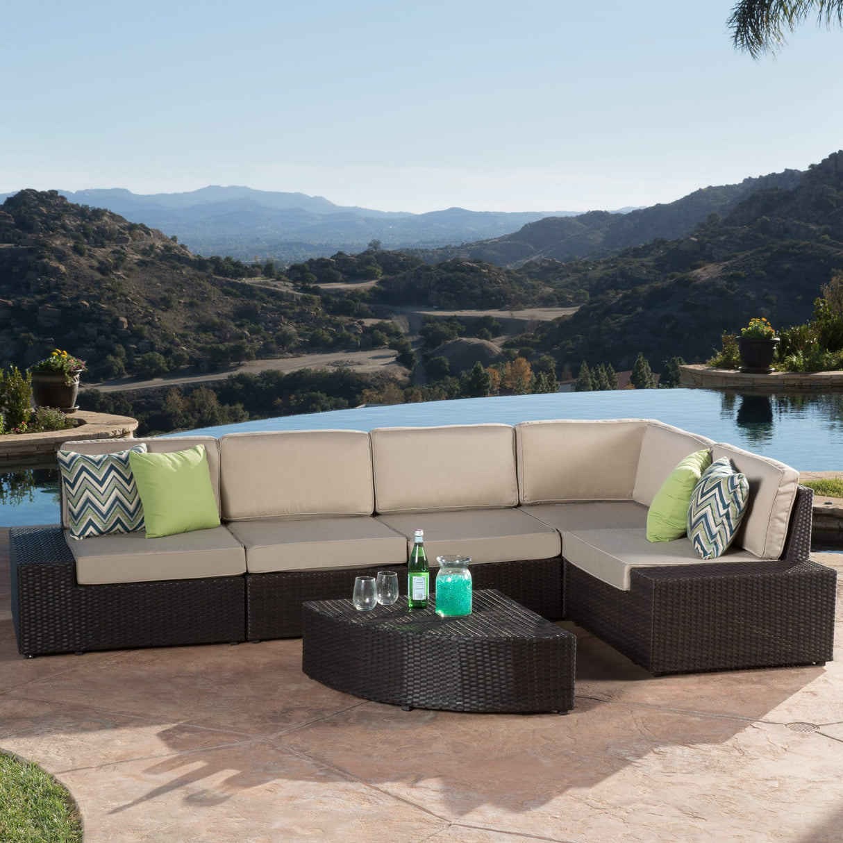 Christopher Knight Home Santa Cruz Outdoor Wicker Sectional Sofa Set with Water Resistant Cushions, 6-Pcs Set, Brown Christopher Knight Home
