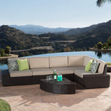 Christopher Knight Home Santa Cruz Outdoor Wicker Sectional Sofa Set with Water Resistant Cushions, 6-Pcs Set, Brown Christopher Knight Home