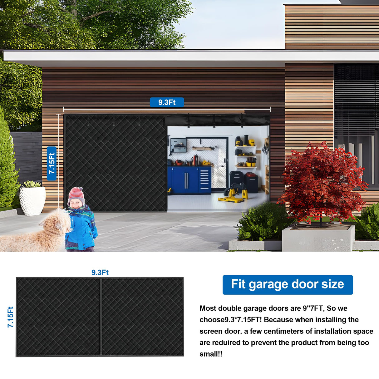 Garage Door Screen for Winter，Garage Door Insulation Kit，Magnetic Thermal Insulated Door Curtain for Garage Door, Garage Insulated Door Curtain ， Weatherproof, Windproof, Soundproof(9 * 7Ft) LIAMST
