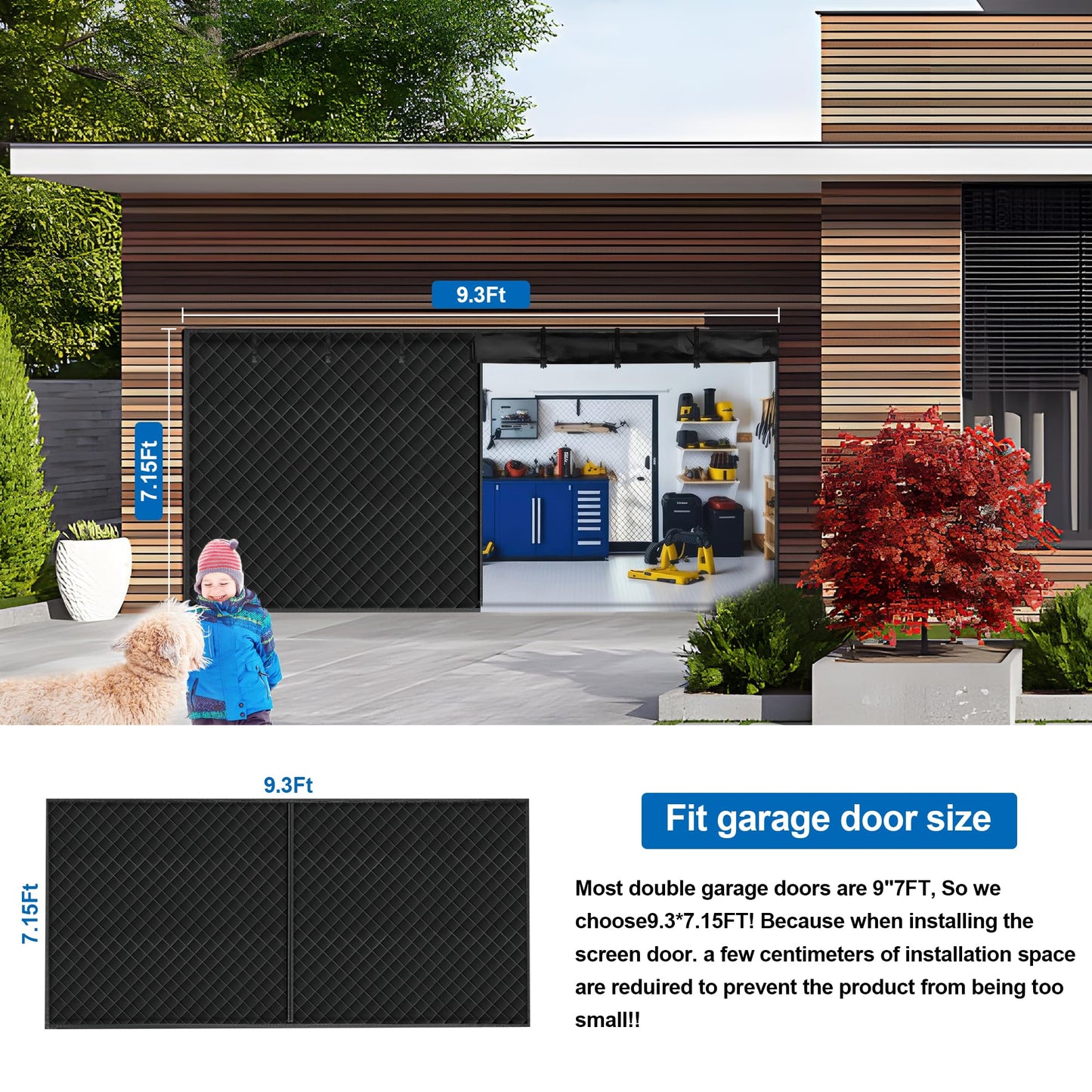 Garage Door Screen for Winter，Garage Door Insulation Kit，Magnetic Thermal Insulated Door Curtain for Garage Door, Garage Insulated Door Curtain ， Weatherproof, Windproof, Soundproof(9 * 7Ft) - WoodArtSupply