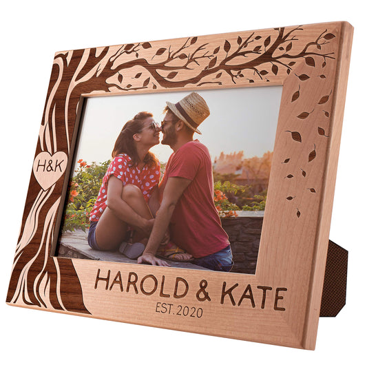 Customization Mill Love Picture Frame Personalized, 5x7 - Couple, Hearth & Your Initials on Tree, Romantic Gifts for Anniversary, Wedding, Engagement - WoodArtSupply