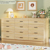HUAHUU Dresser for Bedroom with 12 Drawers, 60'' Wide Mid Century Modern Dressers, Natural Wood Grain, Chests of Drawers TV Stand, Large Storage Organizer, Closet, Entryway, Natural HUAHUU