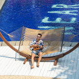 Lazy Daze Hammocks 10.5 FT Double 2 Person Caribbean Rope Hammock, Hand Woven Polyester Hammock with Spreader Bars, for Outside Outdoor Backyard Patio Poolside,450 LBS Capacity, Tan Lazy Daze Hammocks