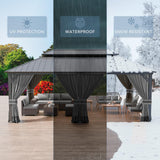 Kurapika 12' x 20' Hardtop Gazebo, Outdoor Metal Gazebo with Galvanized Steel Double Roof Canopy, Curtain and Netting, Aluminum Permanent Pavilion Gazebo for Patio, Backyard, Lawn, Grey Kurapika