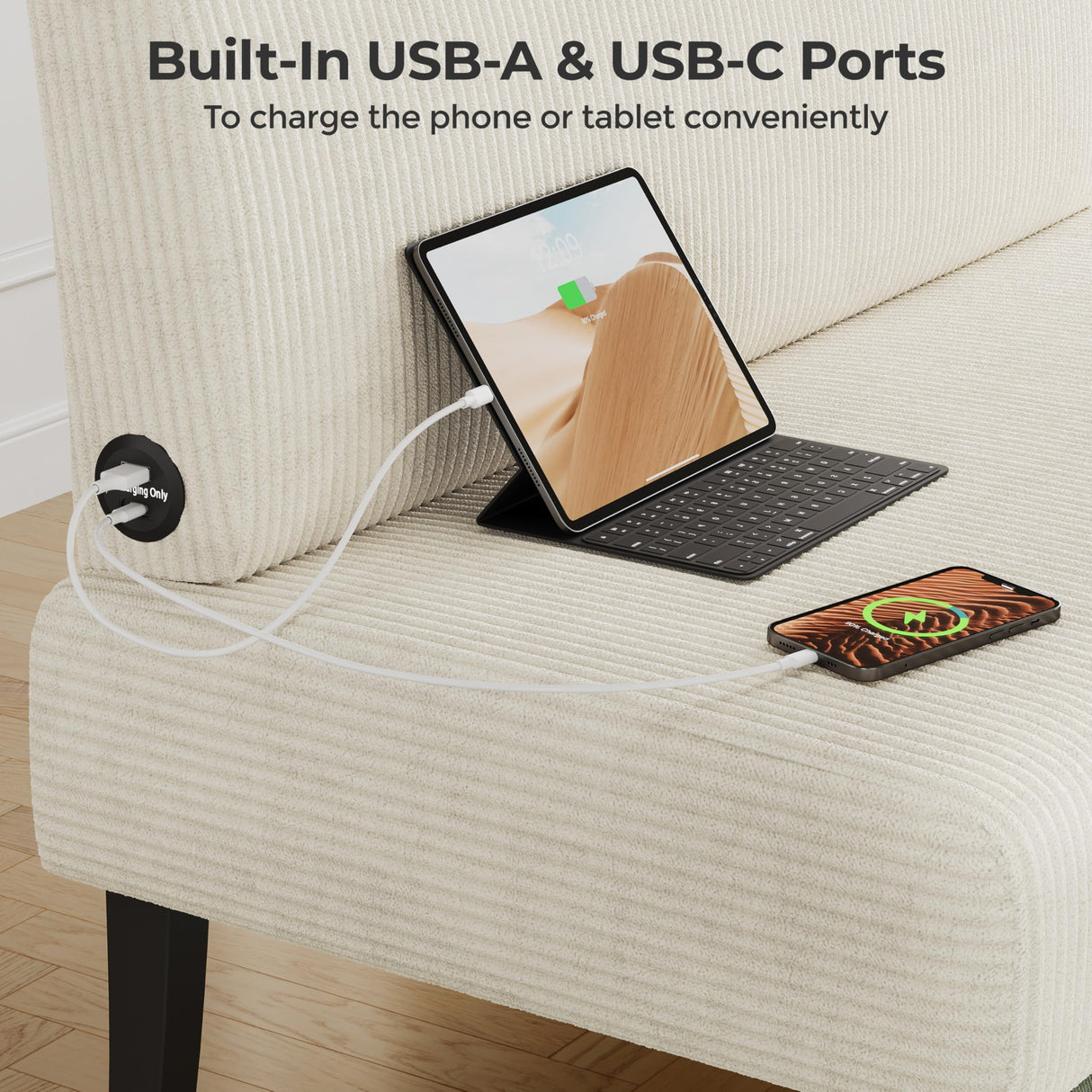 Yaheetech Small Mini Sofa Couch Armless Loveseat Futon for Bedroom, Corduroy Fabric & Easy Assembly, for Small Spaces Living Room,Dorm,Office,Apartment, Beige Yaheetech