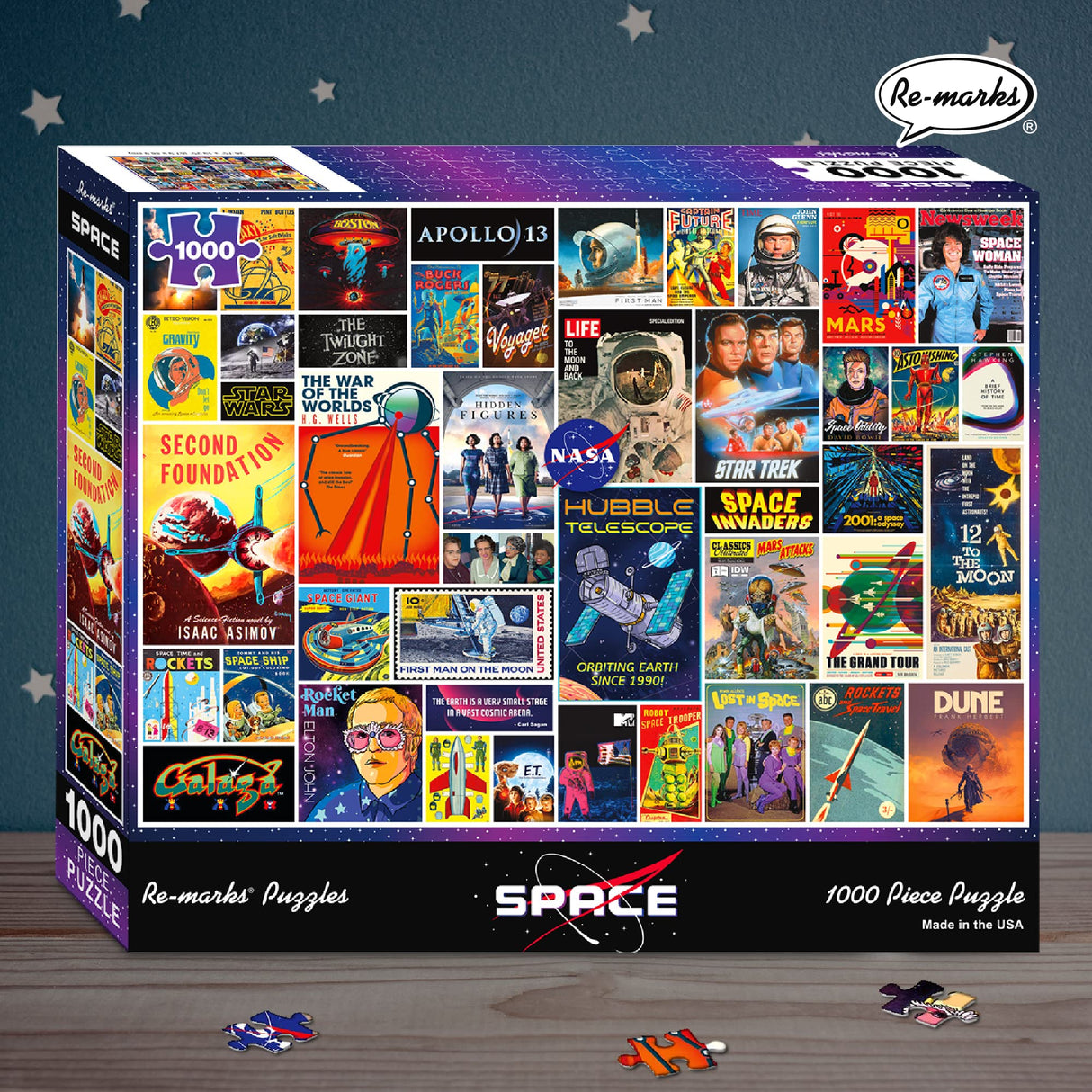 Re-marks Space Collage Puzzle, 1,000-Piece Jigsaw Puzzle for All Ages Re-Marks