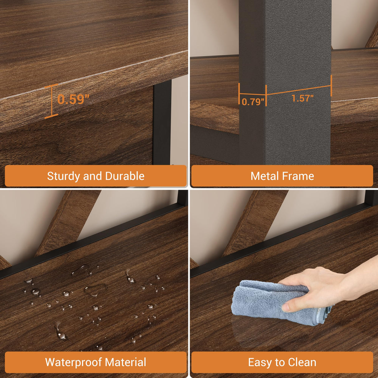 IDEALHOUSE 5 Tier Book Shelf with LED Lights, Brown Industrial Metal Display Book Case, Open Book Shelf Organizer, Tall Bookshelf, Heavy Duty Storage Bookcase for Bedroom Office Living Room IDEALHOUSE