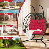 Double Hanging Egg Chair Indoor Outdoor with Stand, Patio Rattan Wicker Double Egg Swing Chair Hammock Chair with UV Resistant Thicken Comfy Cushions, Porch Swing Loveseat for Backyard, Red WIIS' IDEA