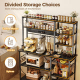 SUPERJARE Larger Bakers Rack with Power Outlets, 6-Tier Microwave Stand, Coffee Bar with 12 S-Shaped Hooks, Kitchen Shelf with Wire Basket, 47.2 x 15.5x 66.9 Inches, Black SUPERJARE