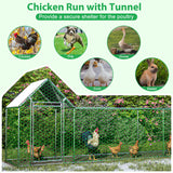 Metal Chicken Coop, 16x3x5ft Outdoor Walk in Chicken Coop with Run for Yard, Hen Duck House with Waterproof Roof Cover and Door MegaChoice
