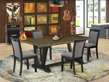 East West Furniture V677MZ650-5 5 Piece Kitchen Table Set Includes a Rectangle Dining Room Table with V-Legs and 4 Dark Gotham Grey Linen Fabric Parsons Chairs, 40x72 Inch, Multi-Color East West Furniture