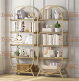Kogven Bookshelf Arched Bookcase, Industrial 5 Tier Open Book Shelves with Metal Frame, 72" Tall Freestanding Display Rack for Home Office, Living Room,Nature Wood and Gold Kogven