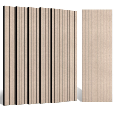 BUBOS 10 pack Large Acoustic Panels, 48"X 12"X 0.4" Sound Proof Panels for Walls,Decorative Sound Proof Panels,Self-Adhesive Acoustical Wall Panels,3D Slat Sound Panels for Home Office Studio Camel BUBOS