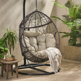 Outdoor Hanging Egg Chair, Patio Wicker Swing Egg Basket, Wicker Hammock Chair, Rattan Basket Hanging Chairs Without Stand(Only Basket, NOT Include a Hanging Stand), Khaki + Brown Ziraukon