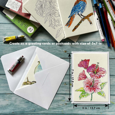 tumuarta Watercolor Coloring Book, 20 Unique Designs, 5x7”, 100% Cotton, 300GSM, 140 LB, Cold Press, Acid Free Watercolor Paper, Glue Bound Mixed Media Sketch Book Birds tumuarta