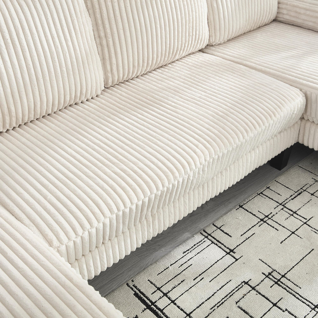 KEIKI 114" U-Shaped Oversized Modular Velvet Sectional Sofa with 2 Chaise Lounge, Modern Style Upholstered 4-Seater Couch with Soft Seat Cushions, Easy Assembly, for Apartment, Living Room, Beige KEIKI