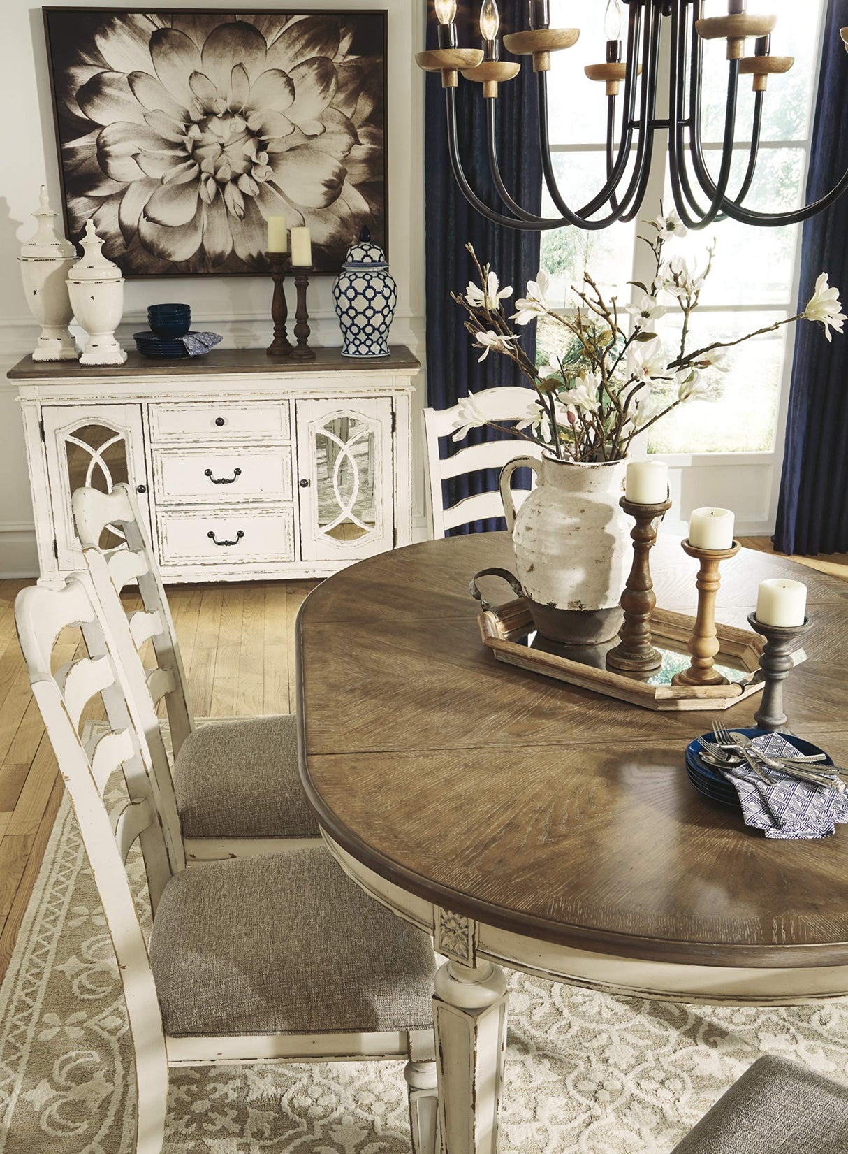 Signature Design by Ashley Realyn French Country Oval Dining Room Extension Table, Chipped White Signature Design by Ashley