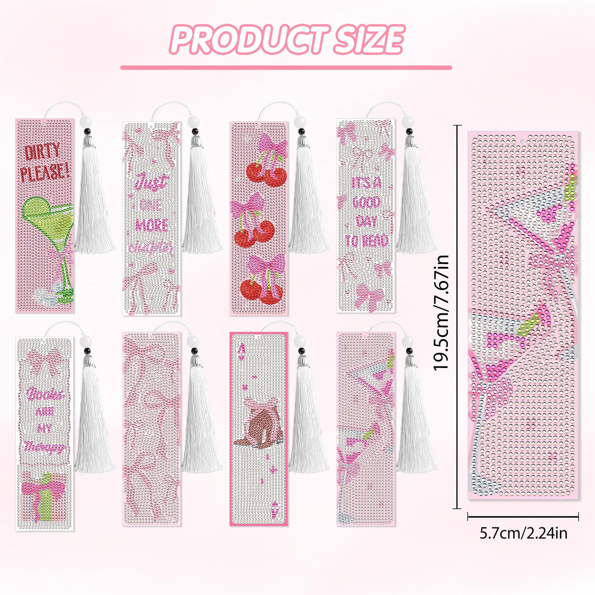 8 Pcs Bow Diamond Art Bookmarks Kit with Tassels, Cute Pink Diamond Painting Bookmarks for Women Book Lovers, DIY Bookmark Making Kit for Adults Beginners Aesthetic Crafts CRASHOT