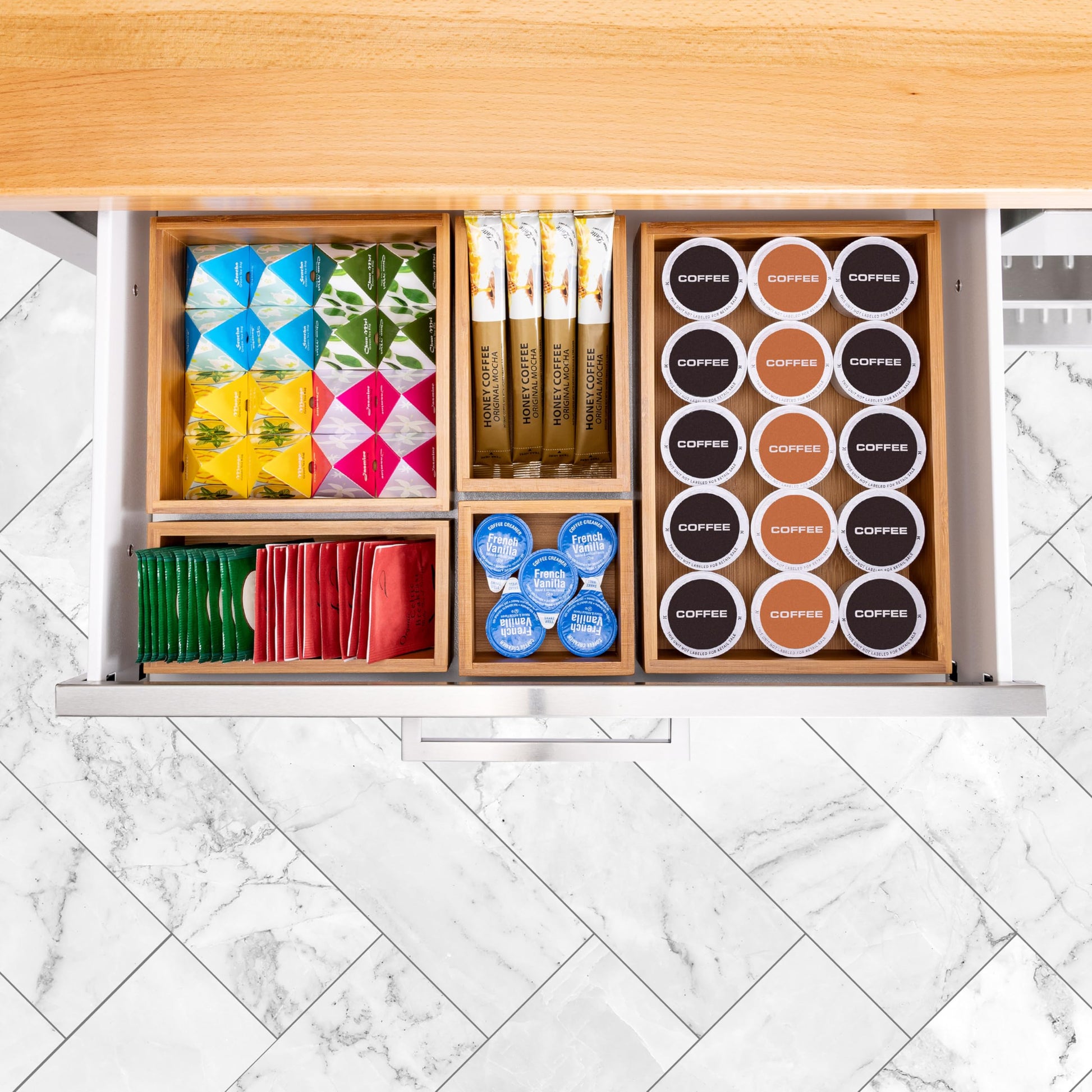 Seville Classics Bamboo Premium Organizer Storage Bins for Kitchen Silverware, Pantry, Closet, Office Desk, Pens, Utensils, Makeup, K Cup, Bamboo, - WoodArtSupply