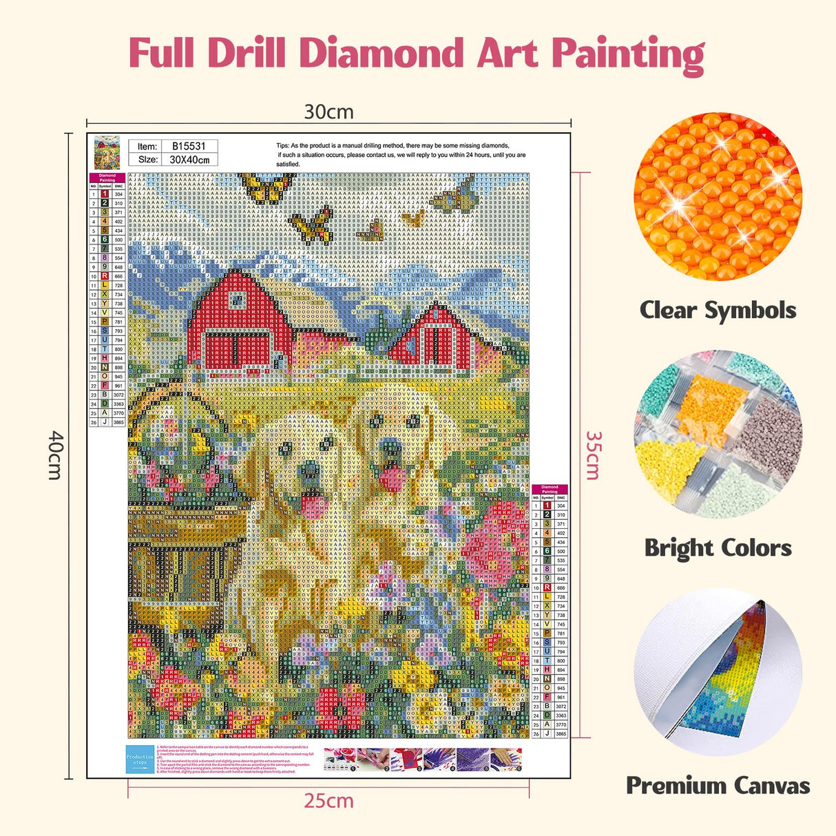 MISCER Dogs Diamond Art Kits for Adults, Flowers Diamond Painting Kits for Beginners, 5D Full Drill Round Paint with Diamonds Pictures, Gem Art Painting DIY Crafts Kit Decor 12x16inch MISCER