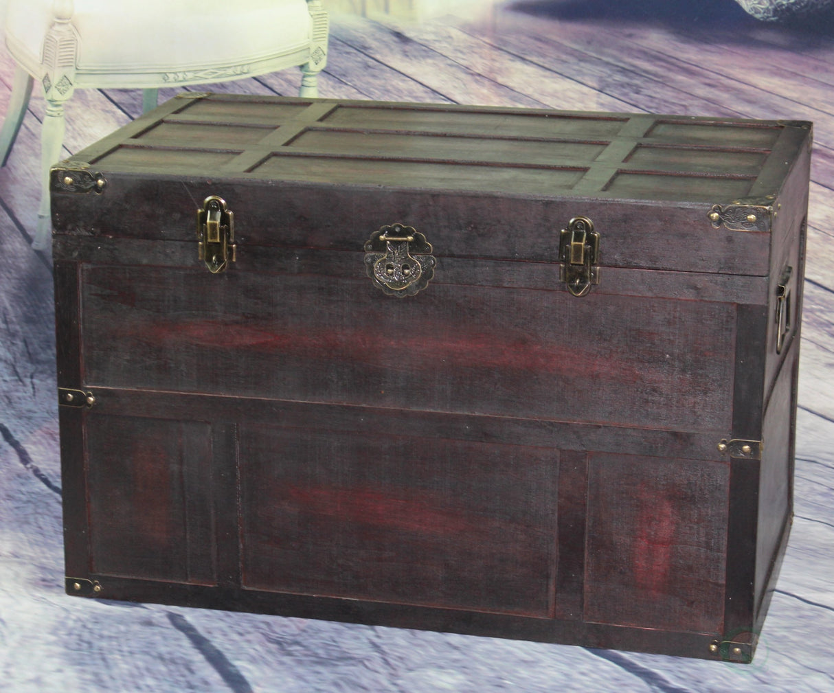 Vintiquewise QI003041LNEW Antique Style Wooden Steamer Trunk Vintiquewise