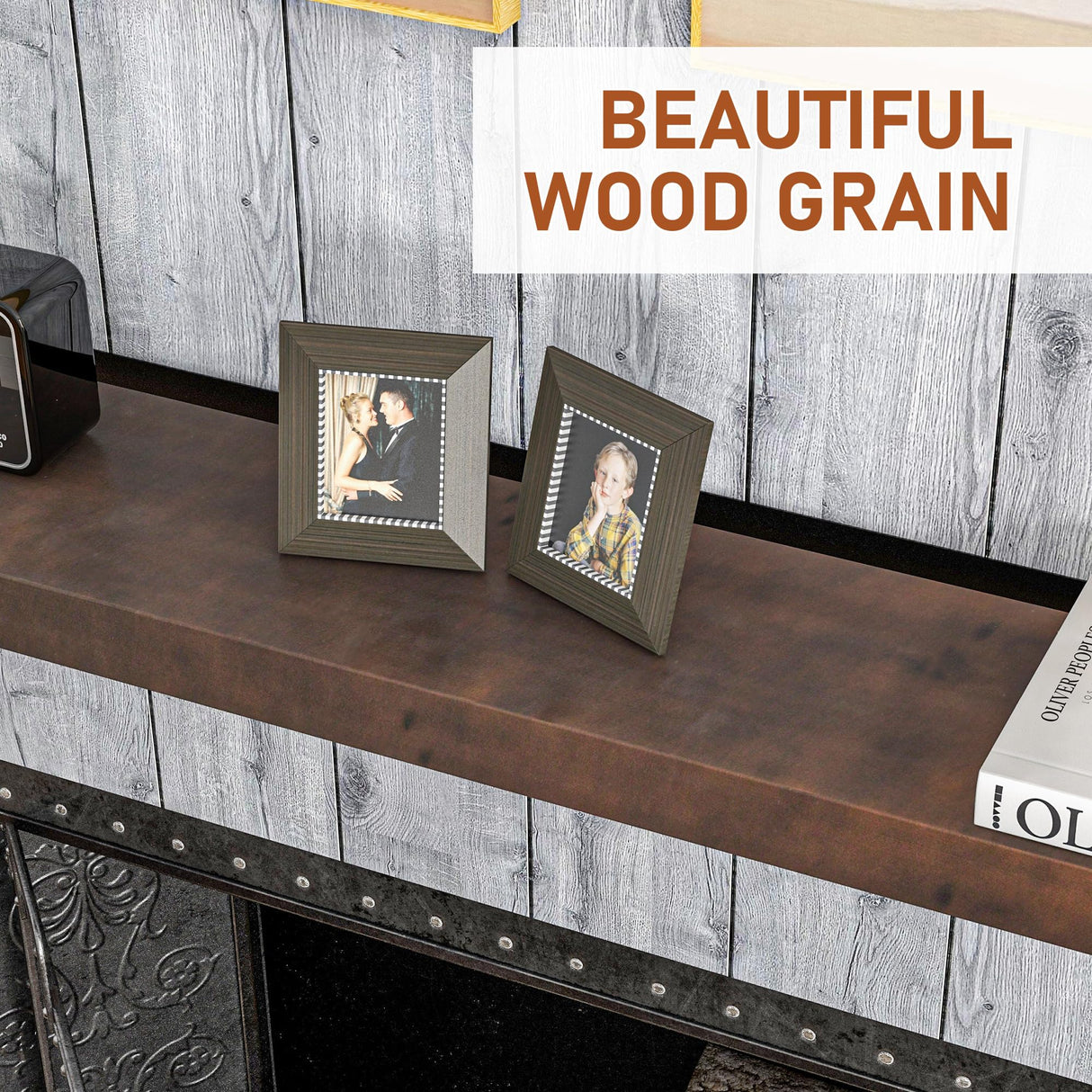 HOMCOM 48 Inch Fireplace Mantel, Floating Farmhouse Solid Fir Wood Shelf, Handmade Heavy Duty Wall Mounted Shelf, with Metal Bracket, Walnut Brown HOMCOM