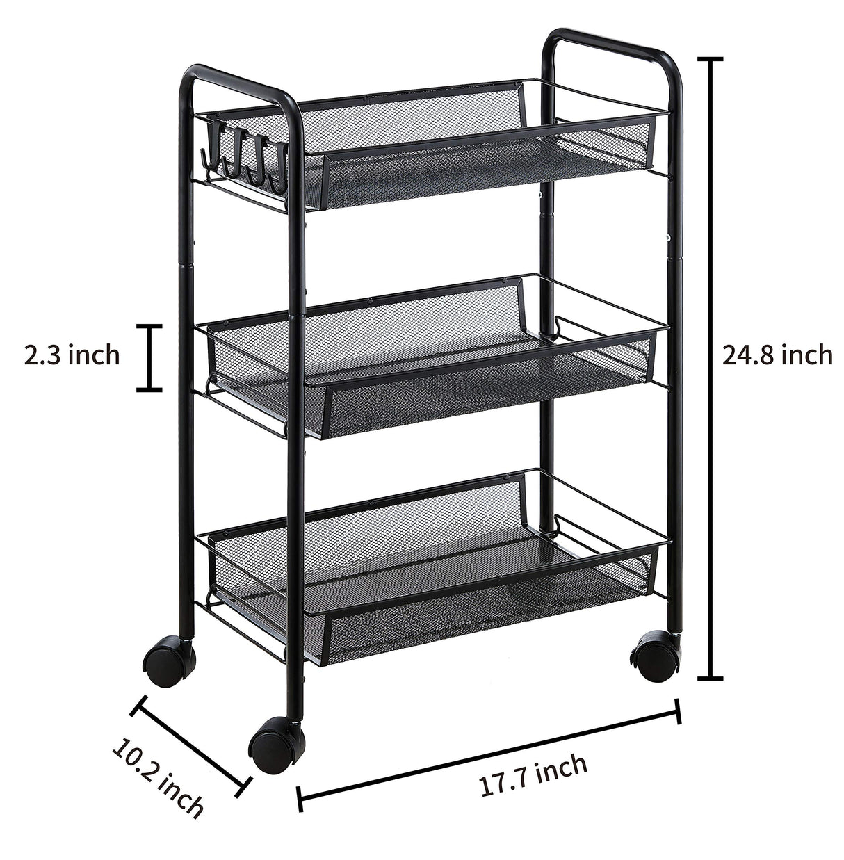 JANE EYRE 3-Tier Rolling Utility Storage Rack Cart on Wheels, Trolley Craft cart, Multi-Purpose Organizer Shelf, Black JANE EYRE