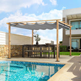 HAPPATIO 12' X 12' Retractable Pergola Canopy for Backyard, Garden, Patio; Woodgrain-Look Aluminum Frame with Retractable Pergola Canopy, Includes Anchors and Expansion Screws (Grey) HAPPATIO