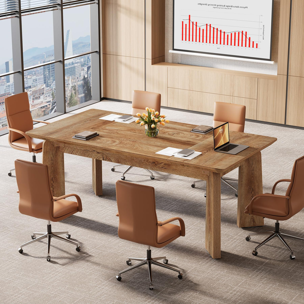 Tribesigns 5FT Conference Table for 6 People, 62-Inch Rectangular Meeting Table with Thicken Tabletop and Heavy Duty Legs, Modern Seminar Boardroom Desk for Office Conference Room (Rustic Brown) Tribesigns