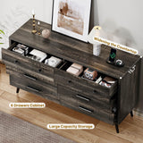DWVO 6-Drawer Dresser, Wood Storage Cabinet with Black Metal Handles & Anti-Tip Design, Modern Chest of Drawers for Living Room, Bedroom, or Hallway-Dark Rustic Oak DWVO