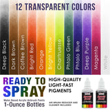 U.S. Art Supply Airbrush Paint Set - 12 Color Transparent with Reducer & Cleaner, Ready to Spray Air brush Paint, 1-Ounce Water-Based Acrylic for Painting Metal, Plastic Models, Canvas, Wood U.S. Art Supply