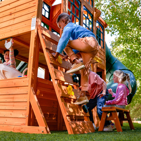 KidKraft Atlas Point Wooden Outdoor Swing Set/Playset with Kitchen, Slides and Glider KidKraft
