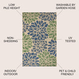 JONATHAN Y Floral Textured Weave Indoor Outdoor Area Rug 9X12 Navy/Green, Zinnia Modern for Backyard, Patio, Porch, Easy-Cleaning, High Traffic, Pet-Friendly, Non-Shedding (SMB110B-9) JONATHAN Y