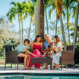 Nestl Wicker Patio Furniture - 4 Piece Set with 2 Chairs, Loveseat, Glass Top Coffee Table, Outdoor Furniture for Backyard, Pool or Porch (Brown/Beige) Nestl