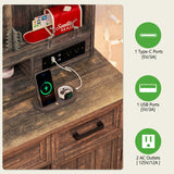 HNEBC Vanity Desk with Mirror and Lights, LED Makeup Vanity with Charging Station(USB+Type-C+2 Outlet), Farmhouse Vanitys Dressing Table with Drawer/11 Bulb,Vanity Chair with Storage (Rustic Brown) HNEBC