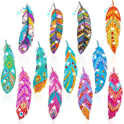 12 Pcs 5d Diamond Painting Bookmarks for Adults, DIY Acrylic Diamond Art Feather Bookmarks Gifts for Book Lovers, Read and Crafts Lovers School Library Book Club Gift Supplies