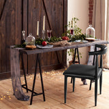 Yaheetech Mid Century Dining Chairs Armless with Backrest Modern Kitchen Chairs Metal Legs Fabric Leather Seat Set of 4, Black Yaheetech