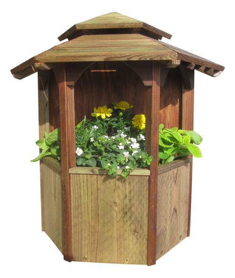 SamsGazebos Wall Mount Wood Gazebo Planter with Two-Tiered Pagoda Roof, 19-1/2 by 20 by 9-Inch, Brown SamsGazebos