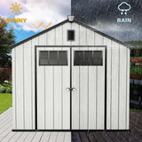 DWVO 8x10 FT Outdoor Storage Shed, 544 cuft Plastic Storage Shed with Floor & Lockable Door, All-Weather Tool Garden Shed with Window & Vent for Patio Furniture, Lawn Mower, Pool Supplies, Dark Gray DWVO