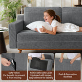 Vipbear 65.4" Loveseat Sofa Grey Corduroy Couch, Mid-Century Modern Small Couches for Living Room, Bedroom, Office, Comfy Sofa with Spring Cushion, Solid Wood Frame, Tool-Free Assembly Vipbear