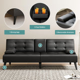 Meilocar Convertible Futon Sofa Bed Couch, Modern Folding Futon Set, Adjustable Recliner Sofa Bed for Living Room, 2 Cup Holders, Removable Armrest, 3 Angles (PU Leather, Black) Meilocar