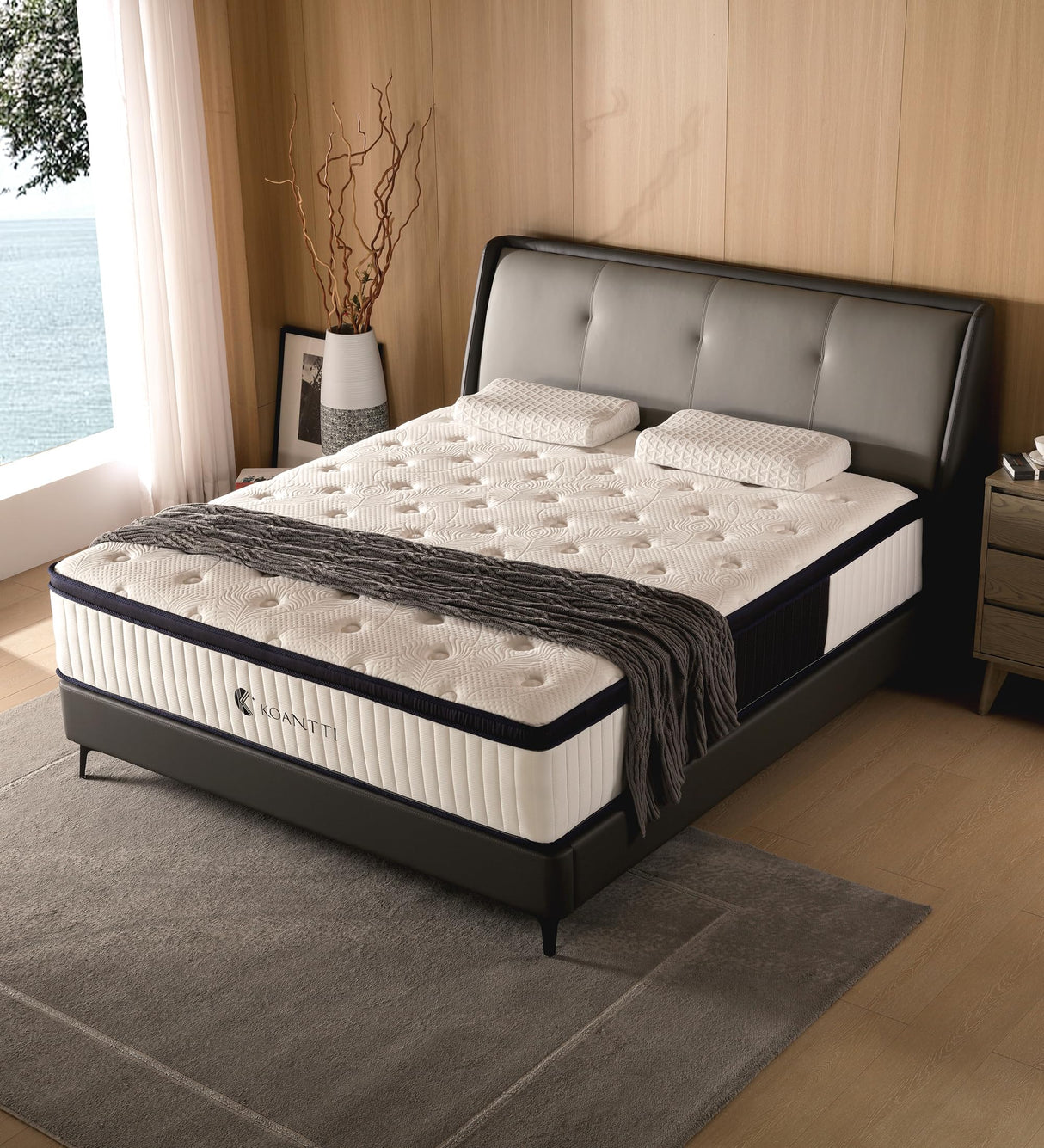 KOANTTI Queen Mattresses,14 Inch Queen Size Mattresses in a Box,Memory Foam Hybrid White & Black Mattress with Provide Support and Improve Sleep Mattresses,Pressure Relief,Medium Firm. KOANTTI