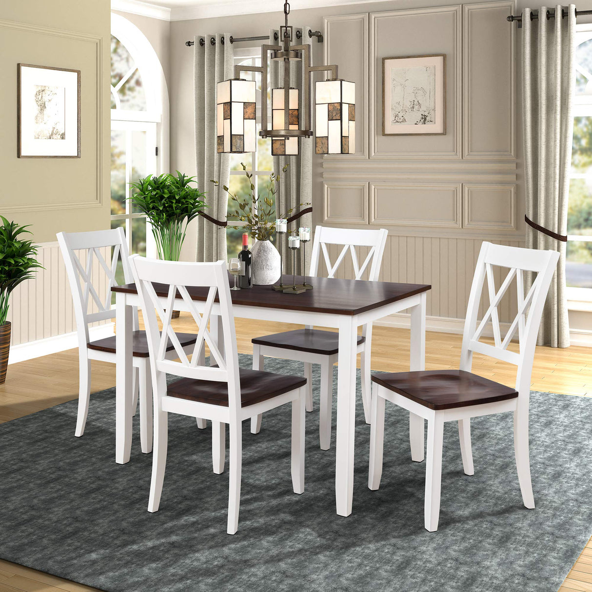 Merax Dining Table Set for 4, Dining Room Set, Kitchen Table Sets, Wood Dining Table and Chairs Set, Dining Set for Dining Room/Kitchen Room/Small Spaces, Cherry+White Merax