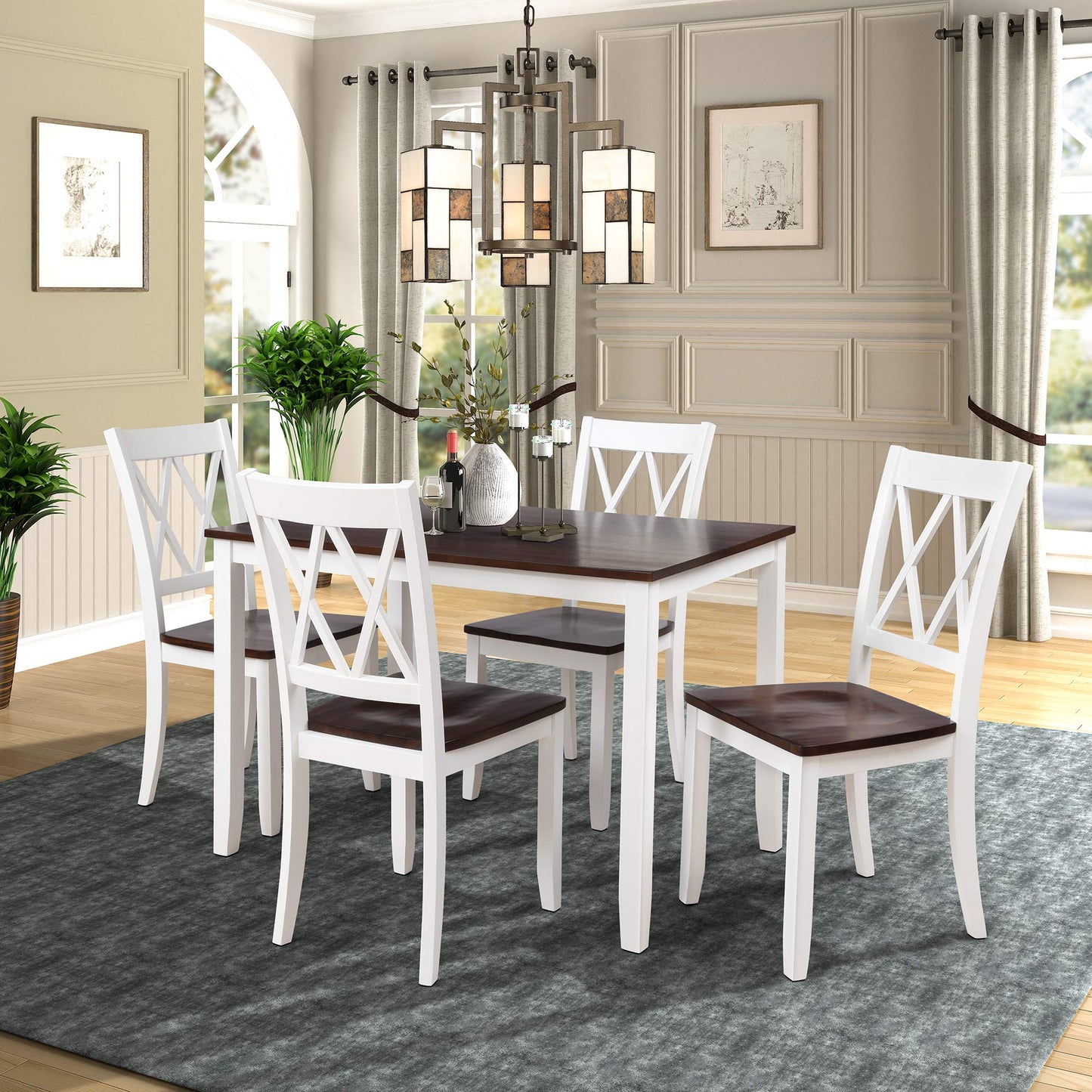 Merax Dining Table Set for 4, Dining Room Set, Kitchen Table Sets, Wood Dining Table and Chairs Set, Dining Set for Dining Room/Kitchen Room/Small Spaces, Cherry+White - WoodArtSupply