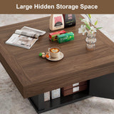LED Coffee Tables for Living Room, 33.5" Square Center Table with Storage & Hidden Shelf, Large Modern Coffee Table Desk with RGB Lights, Living Room Tables Cocktail Table, Plug-in Use (Vintage Brown) knoworld