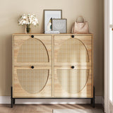 IRONCK Rattan Shoe Cabinet Storage with 4 Flip Drawers, Freestanding Shoe Storage Organizer Cabinet for Entryway, Narrow Shoe Rack Cabinet, Oak IRONCK