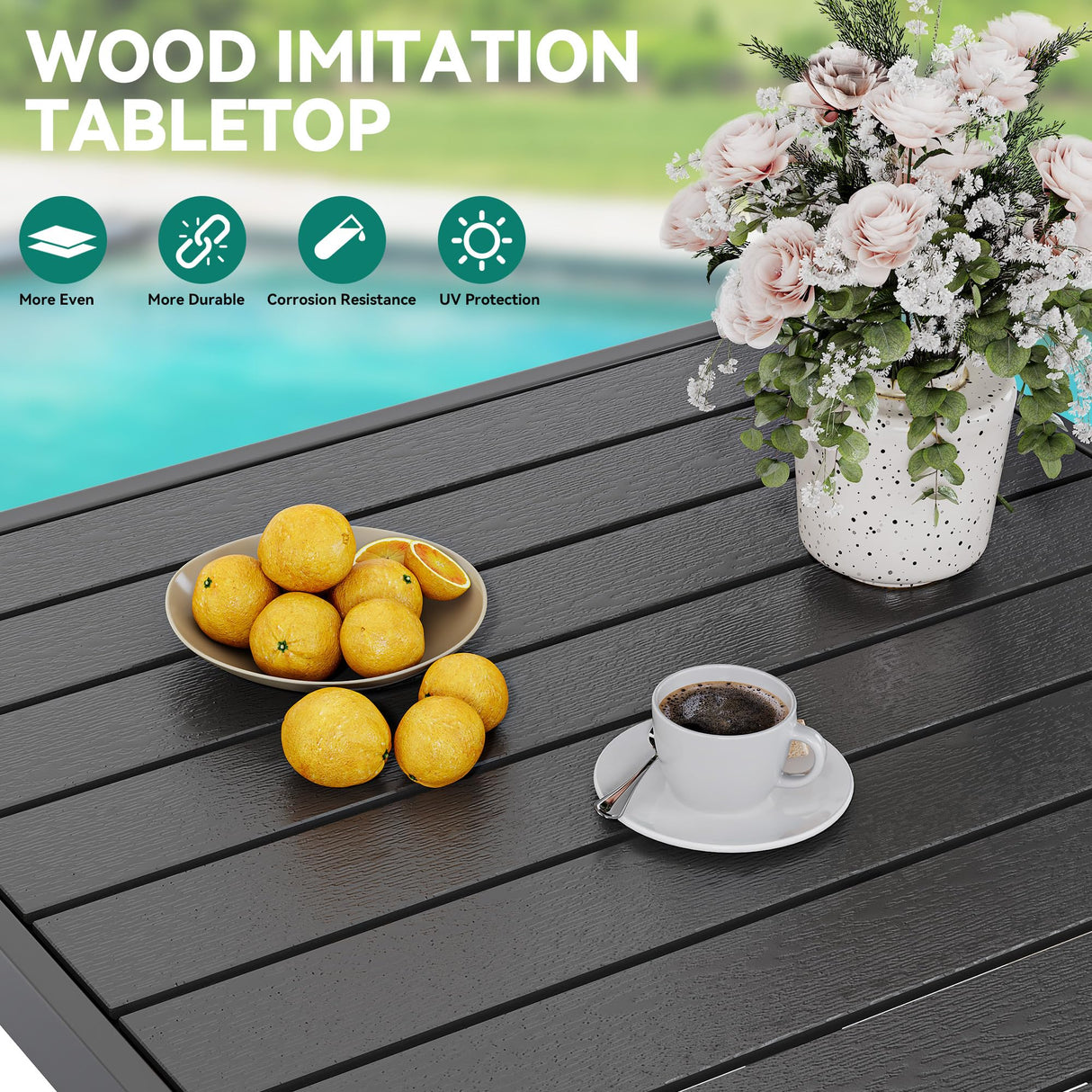 YITAHOME Stackable Patio Dining Set for 6, Breathable Outdoor Dining Set w/55 Aluminum Patio Table & 6 Stackable Patio Chairs Set, All Weather Outdoor Patio Dining Set for Backyard Deck Porch, Black YITAHOME