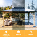 LUXOAK 13' x 15' Hardtop Gazebo,Aluminum Frame Outdoor Gazebo with Iron Roof Double Roof, Wood Gazebo for Patio, Backyard, Lawns, Parties, Black LUXOAK