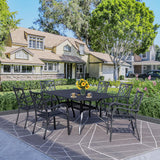 Omelaza 7 Pieces Patio Metal Furniture Outdoor Dining Set with 6 Stackable Bistro Chairs, and 60'' x 37'' Rectangle Table with Umbrella Hole (Black) Omelaza